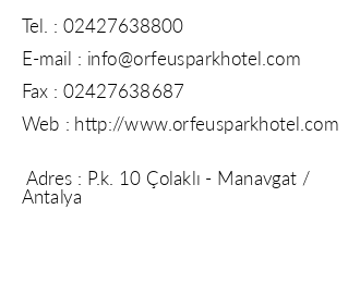 Orfeus Park Hotel iletiim bilgileri